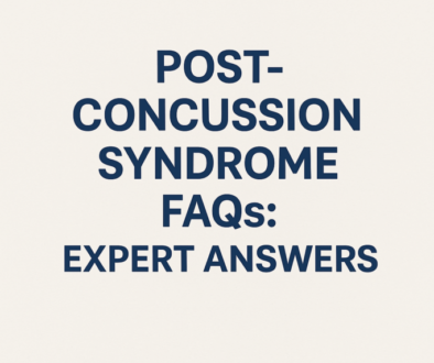 Bold title reading “POST-CONCUSSION SYNDROME FAQs: EXPERT ANSWERS” centered on a neutral beige background.