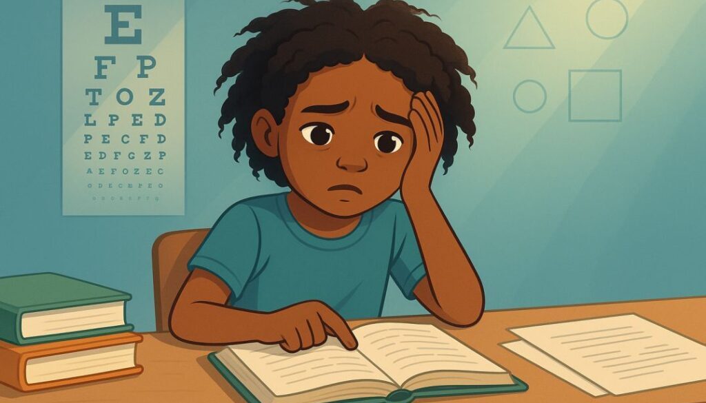 Bright child struggling with reading despite tutoring, illustrating the need for vision therapy evaluation to address underlying visual processing issues