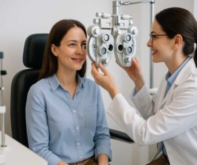 Patient undergoing comprehensive BVD diagnosis testing with specialized neurovisual examination equipment at vision therapy center