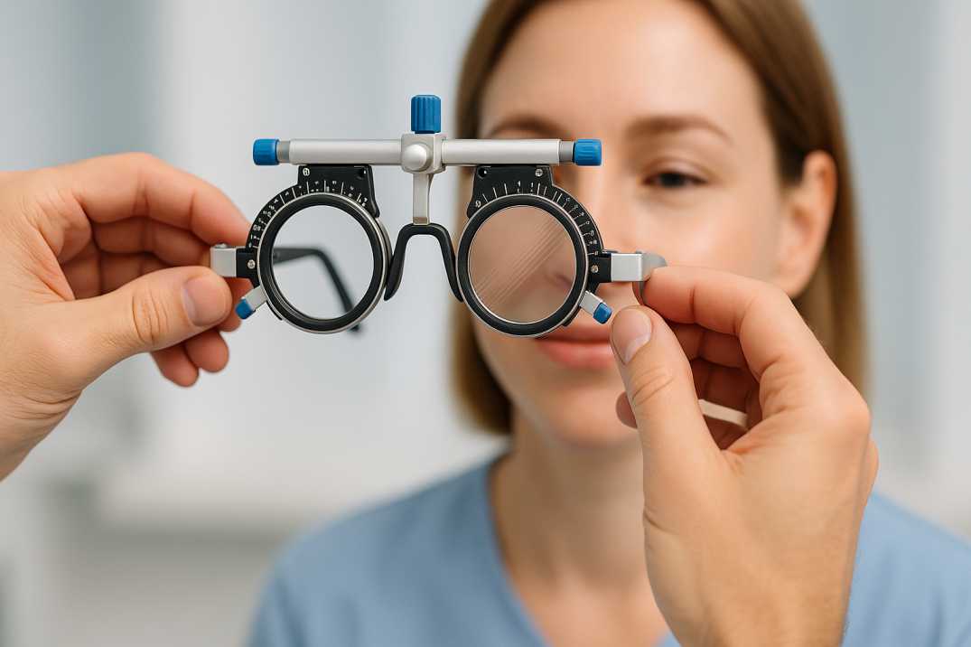 Microprism trial lenses used during BVD diagnosis to test for immediate symptom relief and confirm binocular vision dysfunction