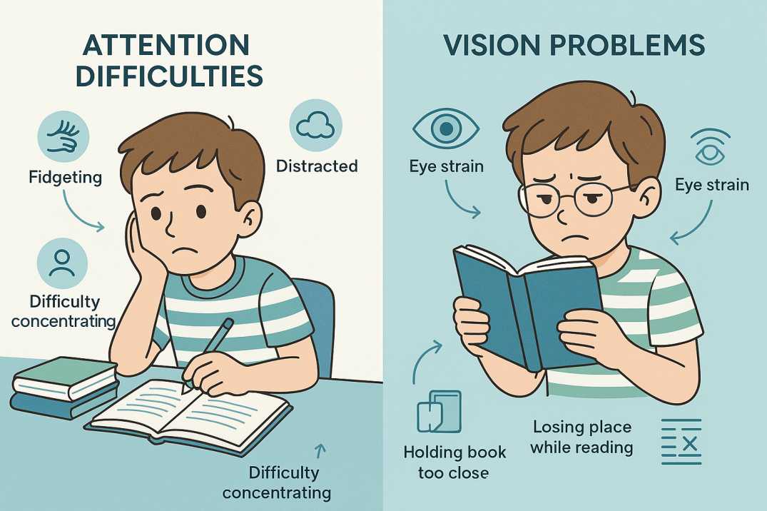Eye doctor conducting comprehensive vision evaluation on child to identify vision problems that may be contributing to ADHD-like symptoms