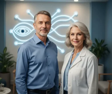 Adult men and women with aligned eyes illustrating successful strabismus treatment through vision therapy at any age