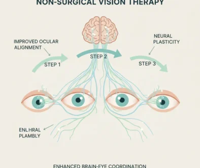 Non-surgical vision therapy treatment for crossed eyes, showing improved eye coordination and brain-eye connection.