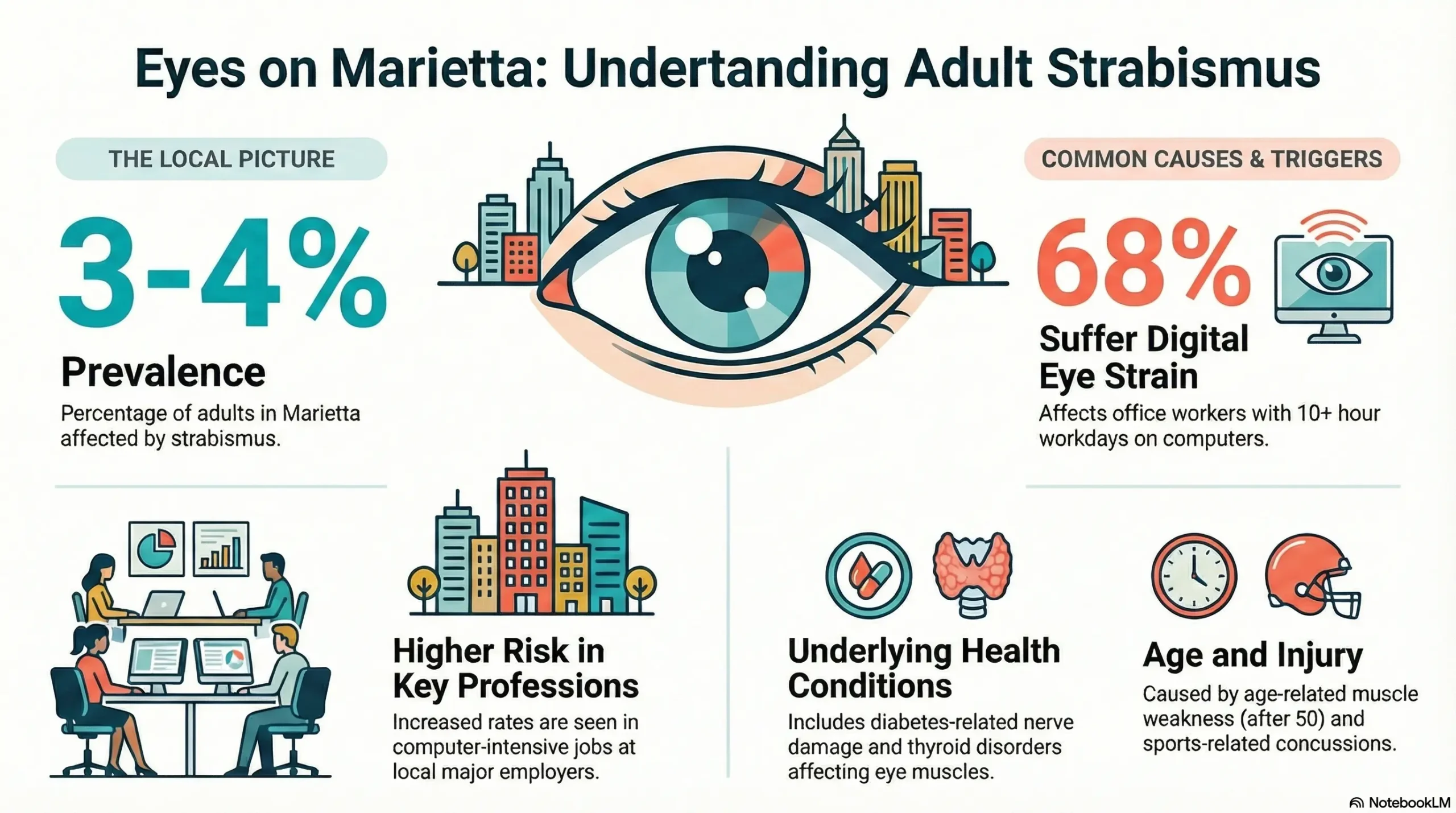 strabismus prevalence and triggers in Marietta, highlighting digital eye strain, local health statistics, and age-related factors