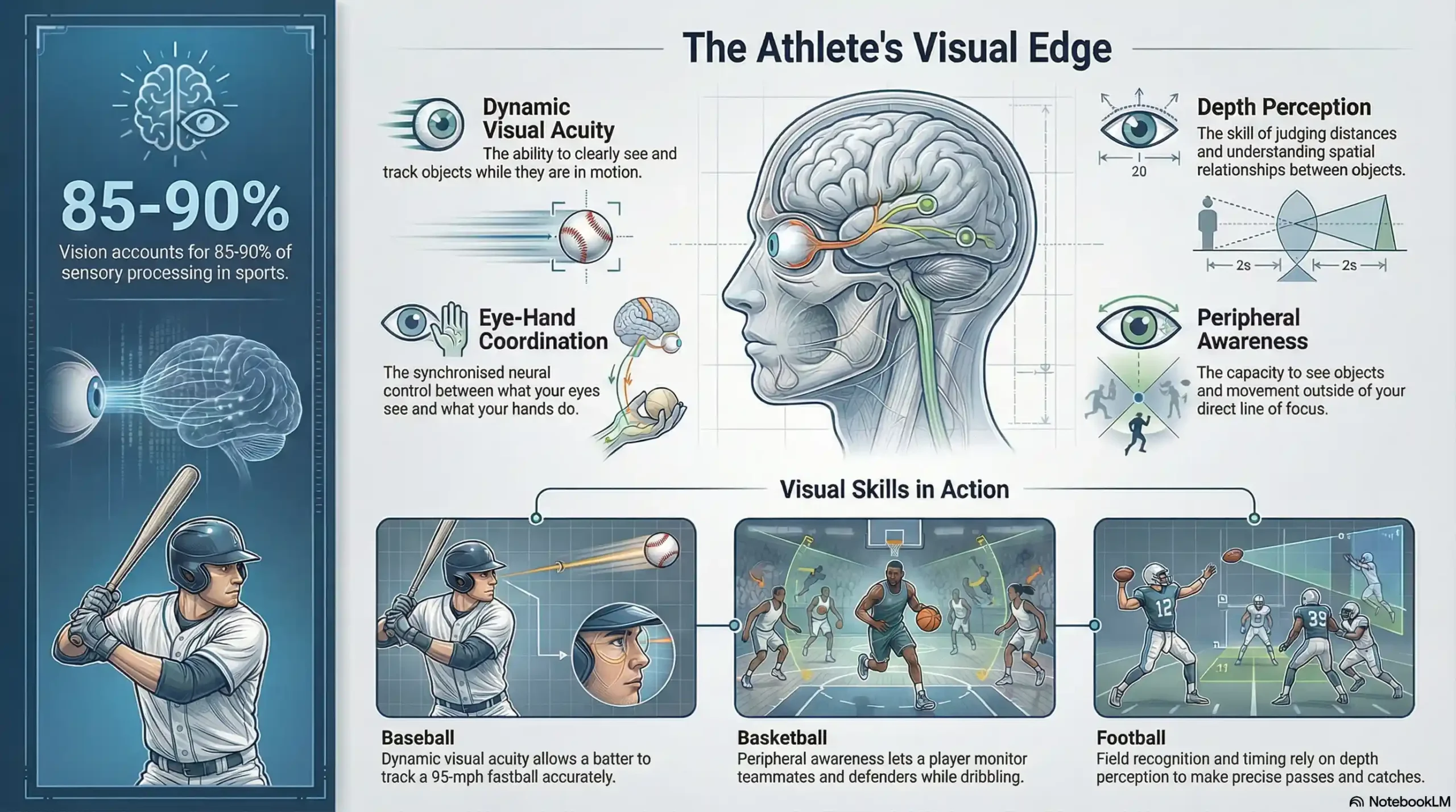 Chart showing how vision therapy improves dynamic acuity, depth perception, and reaction time for athletes.