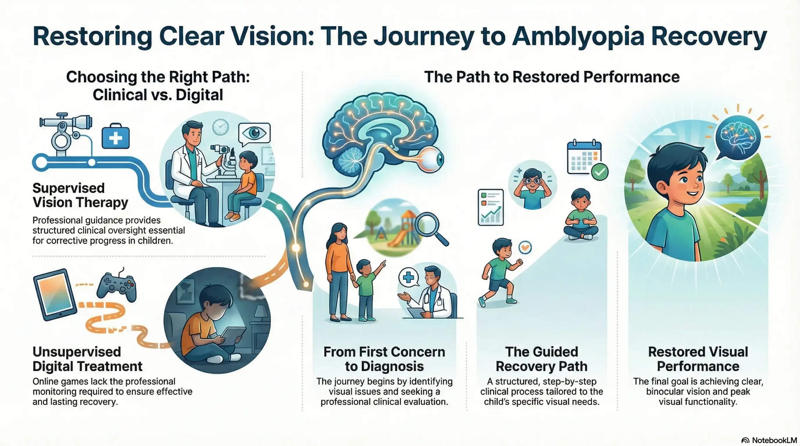 Infographic of the Cook Vision Therapy patient journey for treating amblyopia in Marietta, GA.